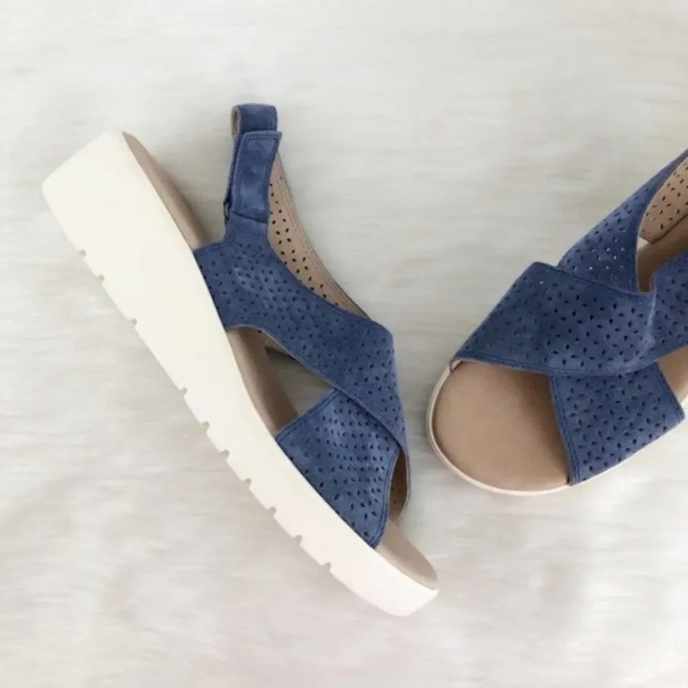 JOHNSTON & MURPHY Blue Suede Sling Back Sandals - Picture 3 of 8